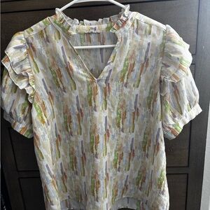 JODIFL Multicolor Brushstroke Ruffle Blouse